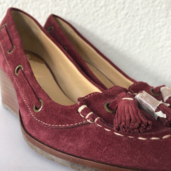 COLE HAAN + Nike Air Burgundy Suede Loafer Wedges - Picture 7 of 7